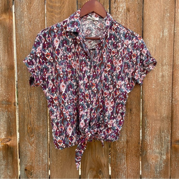 BEACH LUNCH LOUNGE Women’s Purple Blue Short Sleeve Waist Tie Shirt Size Small - Picture 4 of 9